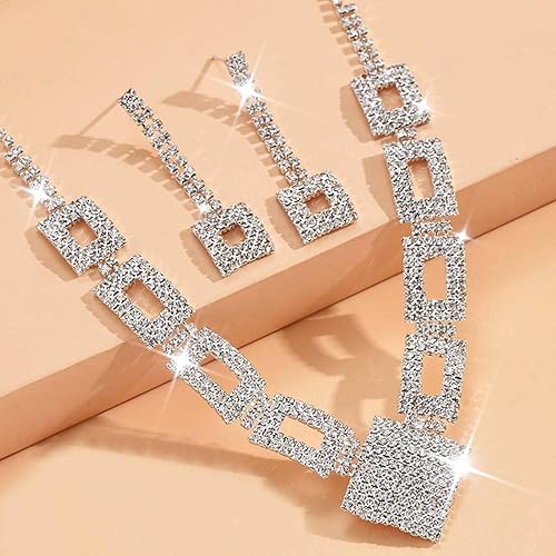 Rhinestone Necklace Earrings Sets